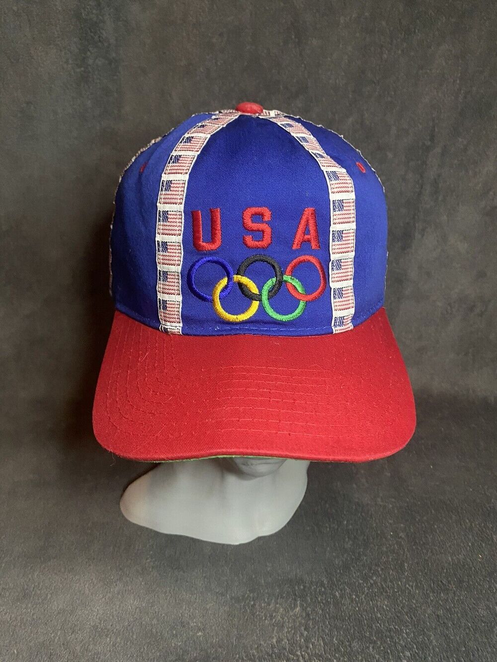 Vintage 90s Starter USA Flag Olympic Rings Snapback Hat Cap Unique Adjustable